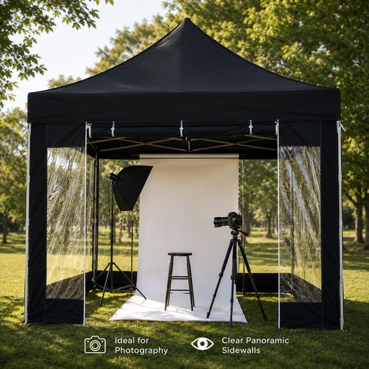10ft x 10ft Black Pop-Up Gazebo with Clear Sidewalls & Wheeled Carry Bag 3m x 3m