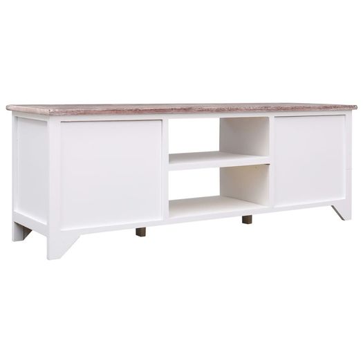 TV Cabinet White and Brown 115x30x40 cm Paulownia Wood