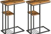 C-Shaped End Table Set of 2, Side Table for Sofa and Bed, Coffee Table for Small Spaces, Living Room, Bedroom, Industrial Small Table with Storage Shelf and Metal Frame