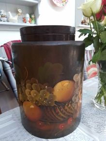 VTG Wooden Decoupage Storage Bin with Lid