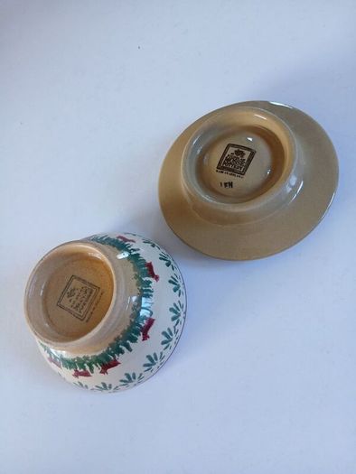 Rare ? Small red dog or pig pattern bowl and old rose eggcup