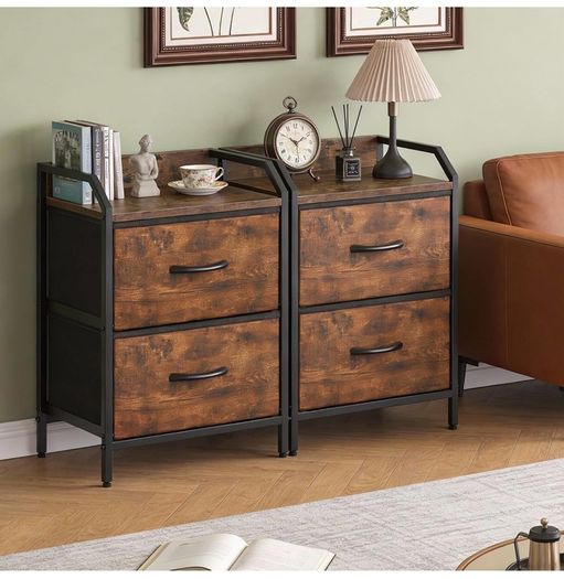 Bedside Table with 2 Storage Fabric Drawers