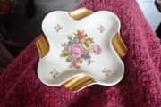 Vintage Limoges France Porcelain Floral Trinket Dish Ashtray, Jammet Seignolles Lourdes Souvenir
