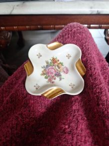 Vintage Limoges France Porcelain Floral Trinket Dish Ashtray, Jammet Seignolles Lourdes Souvenir