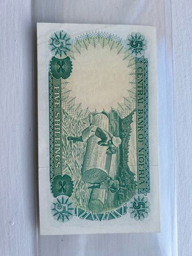 NIGERIA 5 shillings note 1968 Krause 10a Banknotes small corner printing error on side only