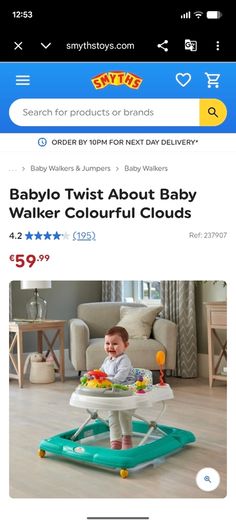 Babylo Twist About Baby Walker Colourful Clouds