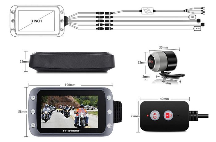WiFi Motorcycle DVR Dash Cam 1080P+1080P Full HD Front Rear View Waterproof Motorcycle Camera GPS Logger Recorder Box