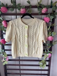 cardigan lemon cable knit statement button detail 12/14