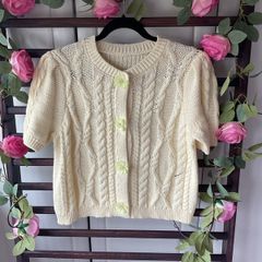 cardigan lemon cable knit statement button detail 12/14