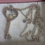 Pandora sterling silver key necklace with a heart,shaped floating locket and pink sparkling stones. Includes the two petite charms Image 9