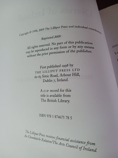 Diaries of Ireland/ 1590- 1987/ Lilliput Press,  2009