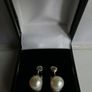 Vintage 14k Solid White Gold Round Bead Cultured Pearl Diamond Earrings 3,37g Image 5