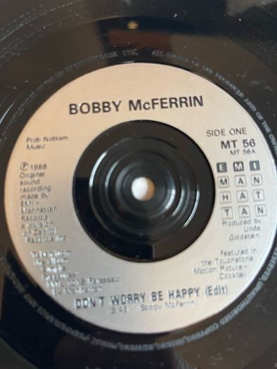 Bobby McFerrin.  Don't worry be happy picture sleeve vinyl record single in vg+ condition