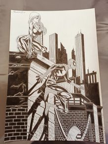 Original Comic Art of Marvels Spider-Man and Black Cat by Olivera Reginaldo