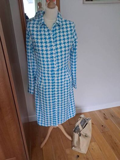 Stunning Maraislise Dress Turquoise/White Houndstooth Size 10 New Unworn