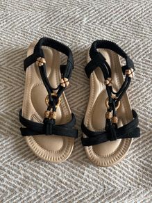Dressy black summer sandals - sparkly strap / holiday shoes