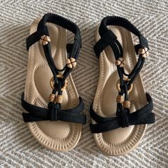 Dressy black summer sandals - sparkly strap / holiday shoes
