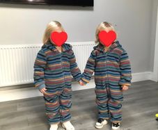 Frugi rainbow cosy ted snuggle pram suits for twins