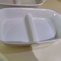Divided Oval Dish / 2 Section Dish / Cream Ceramic Serving Dish / Bowl