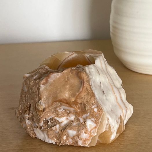 Crystal natural calcite tea light candle holder meditation