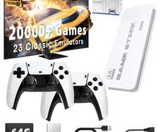 Video Game Console 2.4G Wireless Retro Classic Dual Controller Gamepad Game Stick 64GB 20000+ Retro Classical Games Family Gift