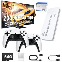 Video Game Console 2.4G Wireless Retro Classic Dual Controller Gamepad Game Stick 64GB 20000+ Retro Classical Games Family Gift