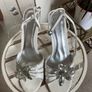 White and silver leather sequin sparkle strappy heels Image 5