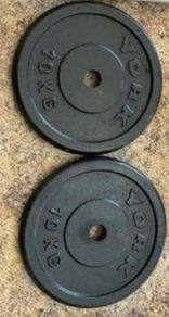 2x10kg York standard 1" diameter cast iron weight plates