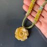 Vintage Carved Yellow Jade Flower Pendant Necklace Image 3