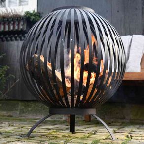 Esschert Design Fire Pit Ball Stripes Black Carbon Steel FF400