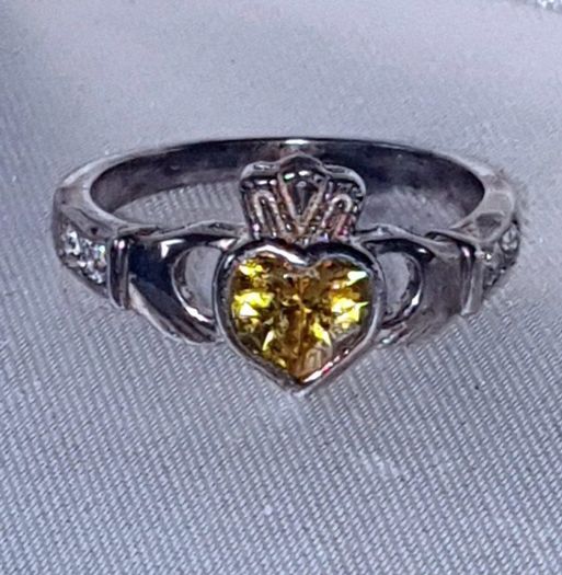 Vintage Sterling Silver Topaz Claddagh Ring