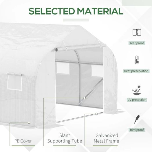 Walk-In Polytunnel Greenhouse with Roll-up Door and Mesh Windows, Warm House Garden Tunnel Plant Shelter, Galvanised Steel Frame, 4.5 x 3 x 2m, White