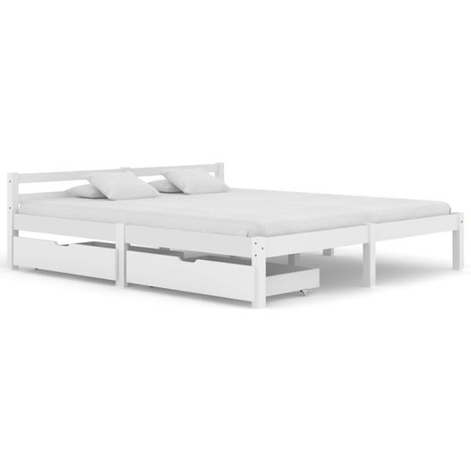 Bed Frame with 2 Drawers White Solid Pine Wood 180x200 cm
