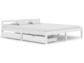 Bed Frame with 2 Drawers White Solid Pine Wood 180x200 cm