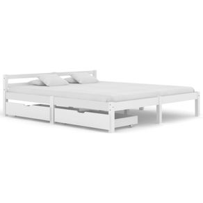 Bed Frame with 2 Drawers White Solid Pine Wood 160x200 cm