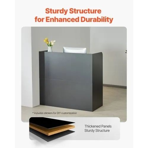 Reception Desk, 47.24 x 18.9 x 39.37 in Rectangular Front Counter Table, Office Reception Counter with Lockable Drawer and Storage Cabinet