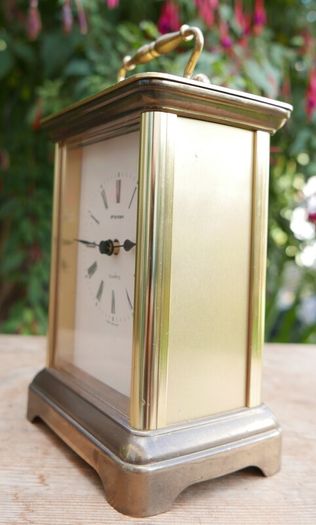 Vintage Staiger Brass Mantel Catriage battery operated Table Clock