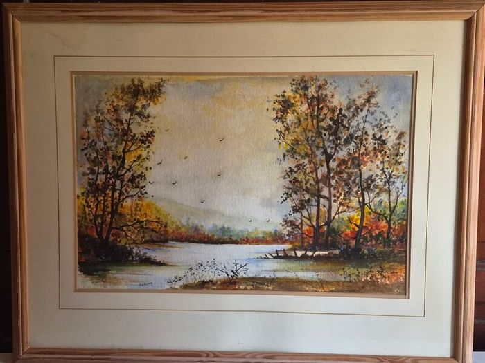 Large Framed Signed Carberry Watercolour Landscape 62 x 90 cm