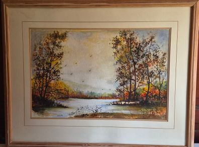 Large Framed Signed Carberry Watercolour Landscape 62 x 90 cm