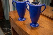 2 X George Clews Art Deco Chamelon ware With Sterling Silver Rims