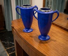 2 X George Clews Art Deco Chamelon ware With Sterling Silver Rims