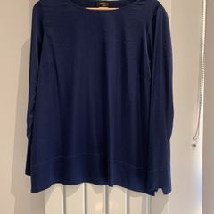 Navy silk-mix long-sleeve blouse (U.K. 10)