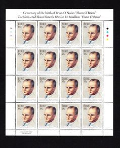 2011 Ireland Birth Centenary of Brian O'Nolan Commemorative Stamps Sheetlet Plate 1A1A1A1A Mint Never Hinged (MNH)