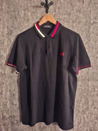 Fred Perry Bold Stripe Collar Polo Shirt Mens Medium Black Red White
