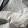 20 metre roll of blue/grey velvet with distressed French print in antique taupe upholstery fabric. Image 5