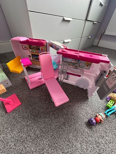Barbie dream house, ambulance, 15+ dolls and accessories