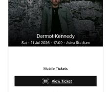 Dermot Kennedy seated ticket x 1 for Sat 11 July Aviva