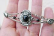 Vintage 925 Sterling Silver - Vintage Black Onyx Chain Bracelet 13,8g