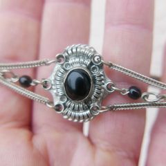 Vintage 925 Sterling Silver - Vintage Black Onyx Chain Bracelet 13,8g