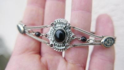 Vintage 925 Sterling Silver - Vintage Black Onyx Chain Bracelet 13,8g